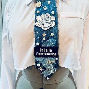 Denim Statement Tie Patch Necklace - Blue